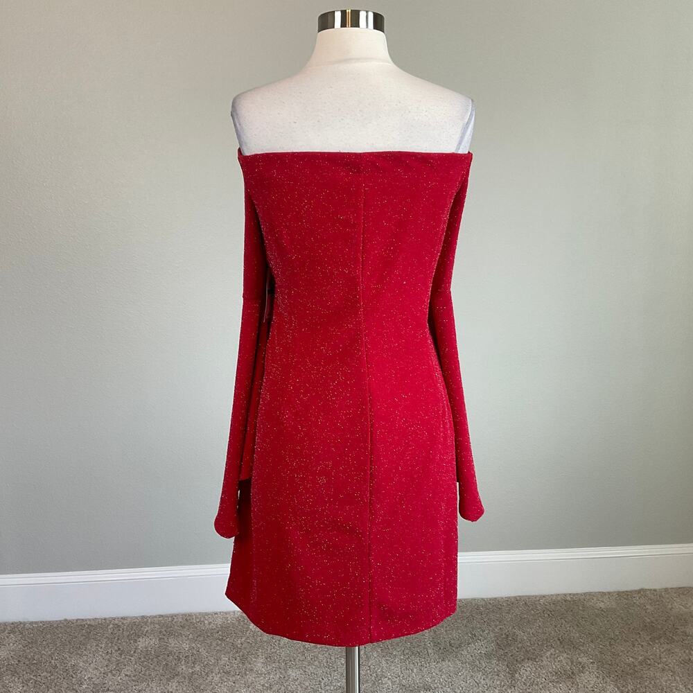 Vince Camuto Red Cocktail Dress Metallic Off the Shoulder Mini Sheath Size Large - Picture 5 of 11